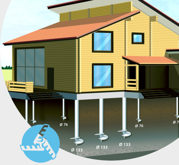 Дом на сваях винтовых с перепадом
